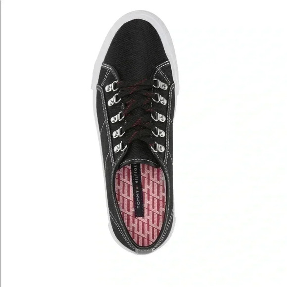 Tommy Hilfiger Women’s Red, White, & Blue Black Canvas Tie Tennis Shoes … - Picture 1 of 5